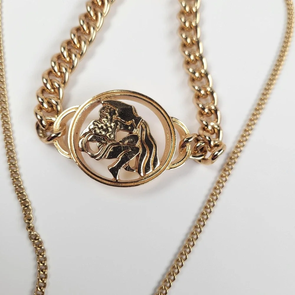 Aquarius‎ Necklace Bracelet Set Gold Tone Zodiac Horoscope Astrology Jewelry